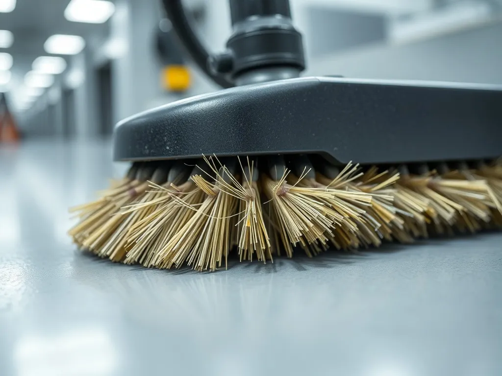 Industrial floor scrubber brush detail, macro shot, technica