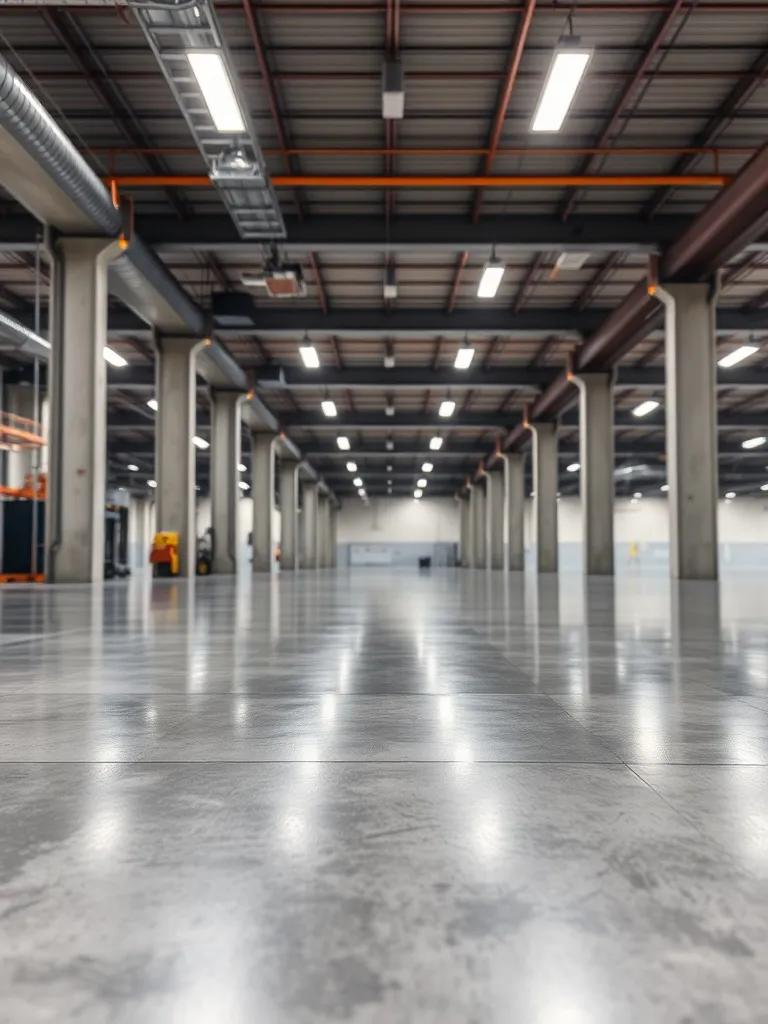 Close up of a polished concrete industrial floor, reflecting